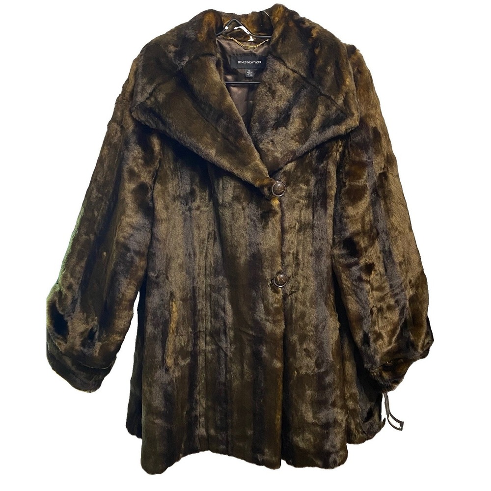 JONES NEW YORK Women's Dark Brown Sable Faux Fur Winter Coat XL NWT MSP $350